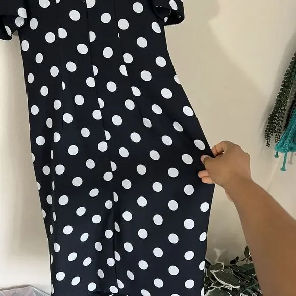 VTG Late Edition Pin Up Polka Dot Dress Black White Rockabilly Sweetheart Puff - Picture 4 of 8